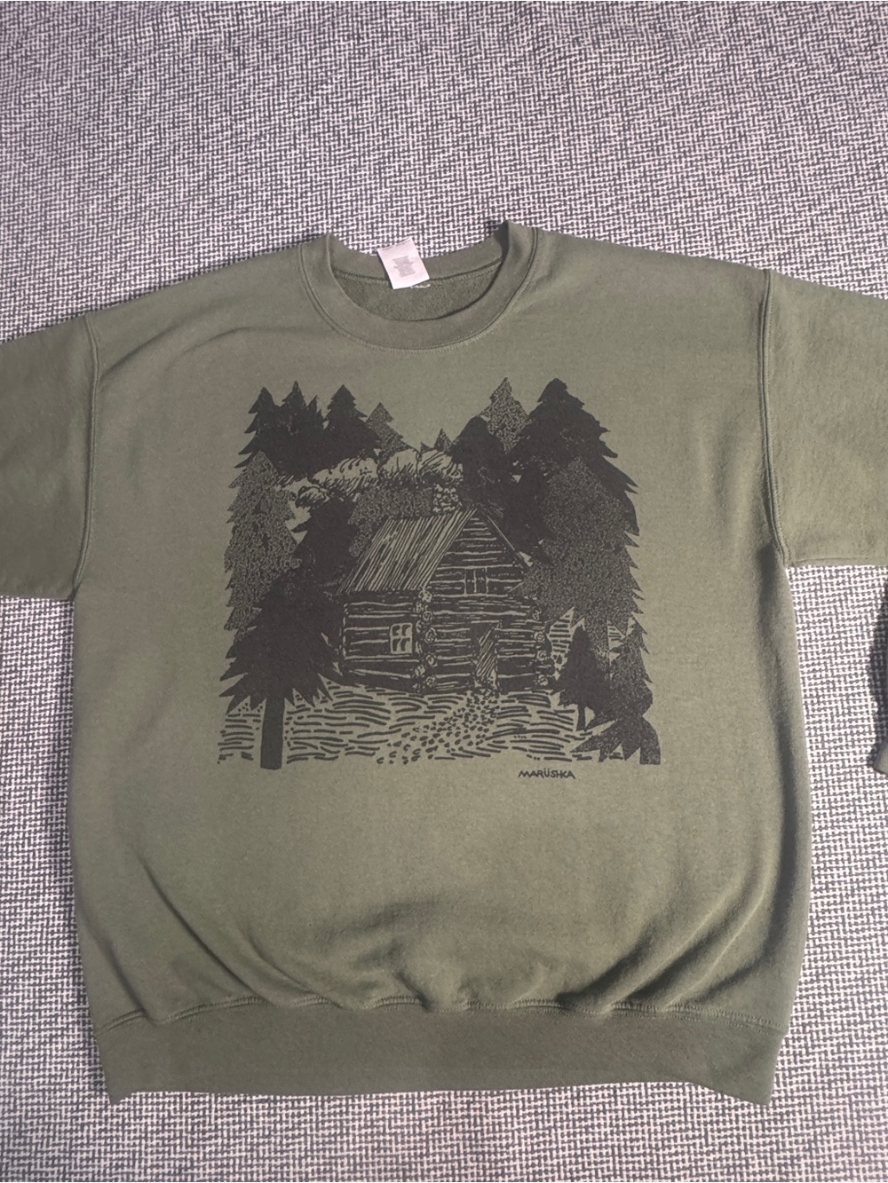 Marushka Men's Olive Green Cabin Graphic Crewneck Sweatshirt